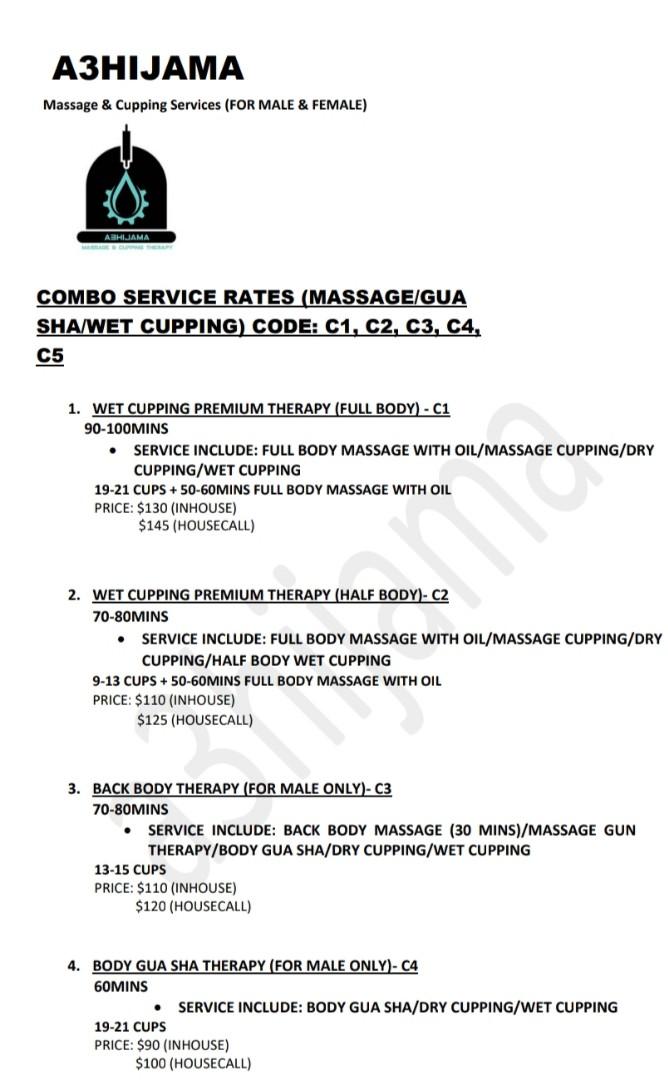 Bekam darah/Wet Cupping(Hijama)/Full Body Massage(Urut seluruh 