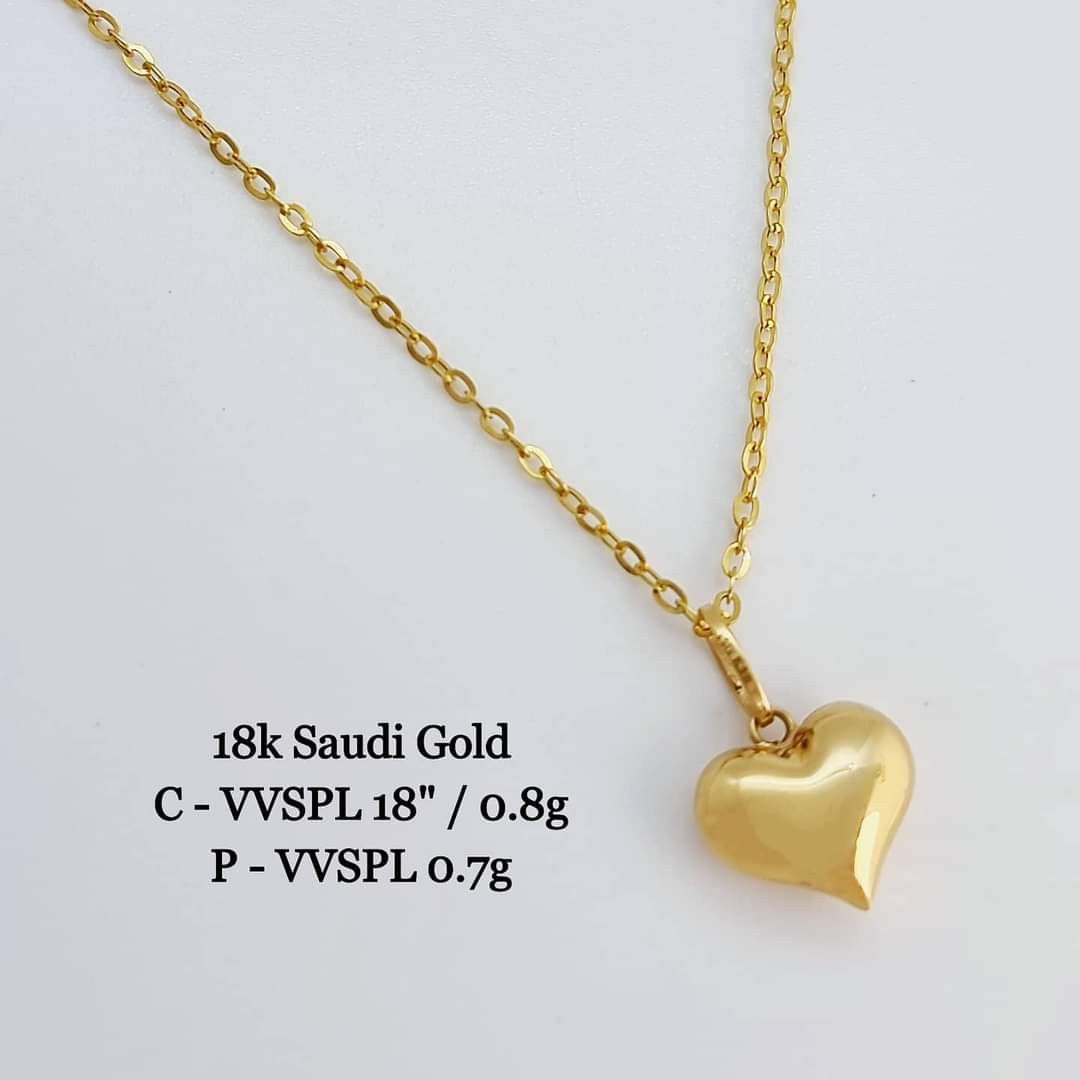 18K Saudi Gold Heart Necklace, Women's 