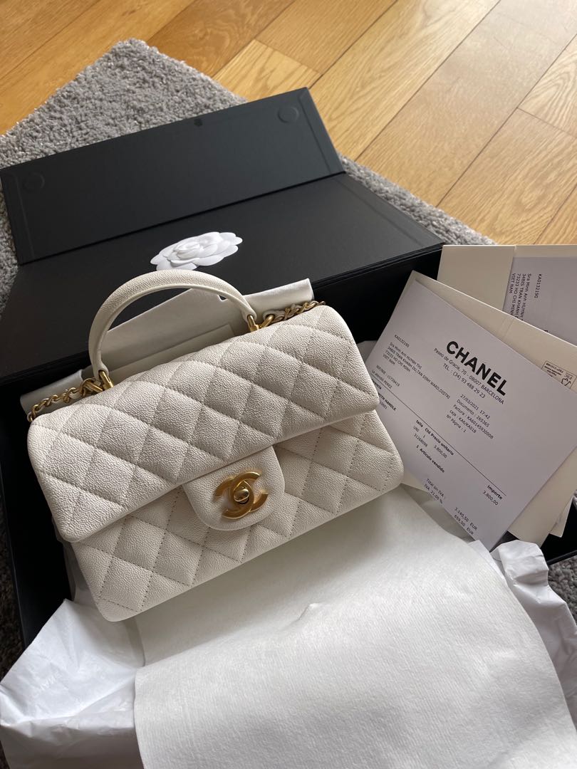RARE Chanel Mini Flap With Top Handle White Bag Luxury