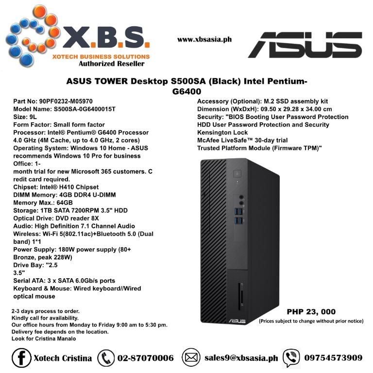 Asus Tower Desktop S500sa Black Intel Pentium G6400 Computers Tech Desktops On Carousell