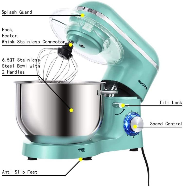 BRAND NEW Aucma Stand Mixer 6.5 QT 660W 6 Speed Tilt Head Food Mixer Kitchen Electric Mixer with Dough Hook Wire Whip Beater 6.5QT Tiffany Blue TV Home Appliances Kitchen Appliances Hand Stand