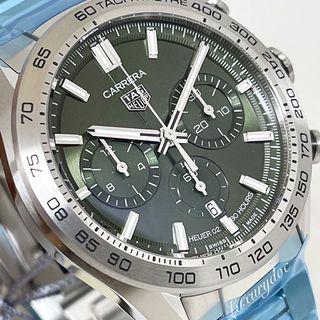 FS.BNIB TAG HEUER CARRERA AUTOMATIC CHRONOGRAPH CALIBRE 02 GREEN DIAL ON BRACELET 44MM WATCH CBN2A10.BA0643