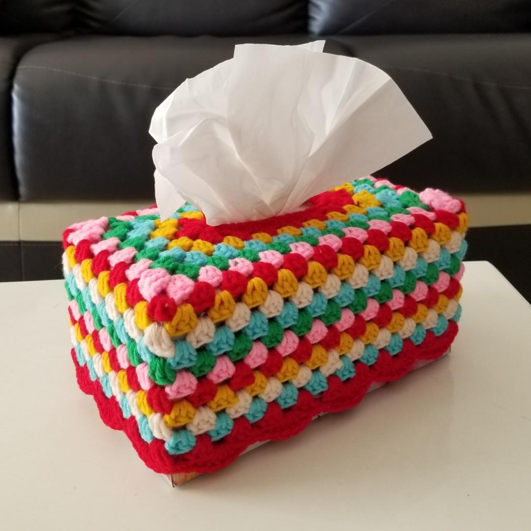 Handmade Retro Granny Square Tissue Box