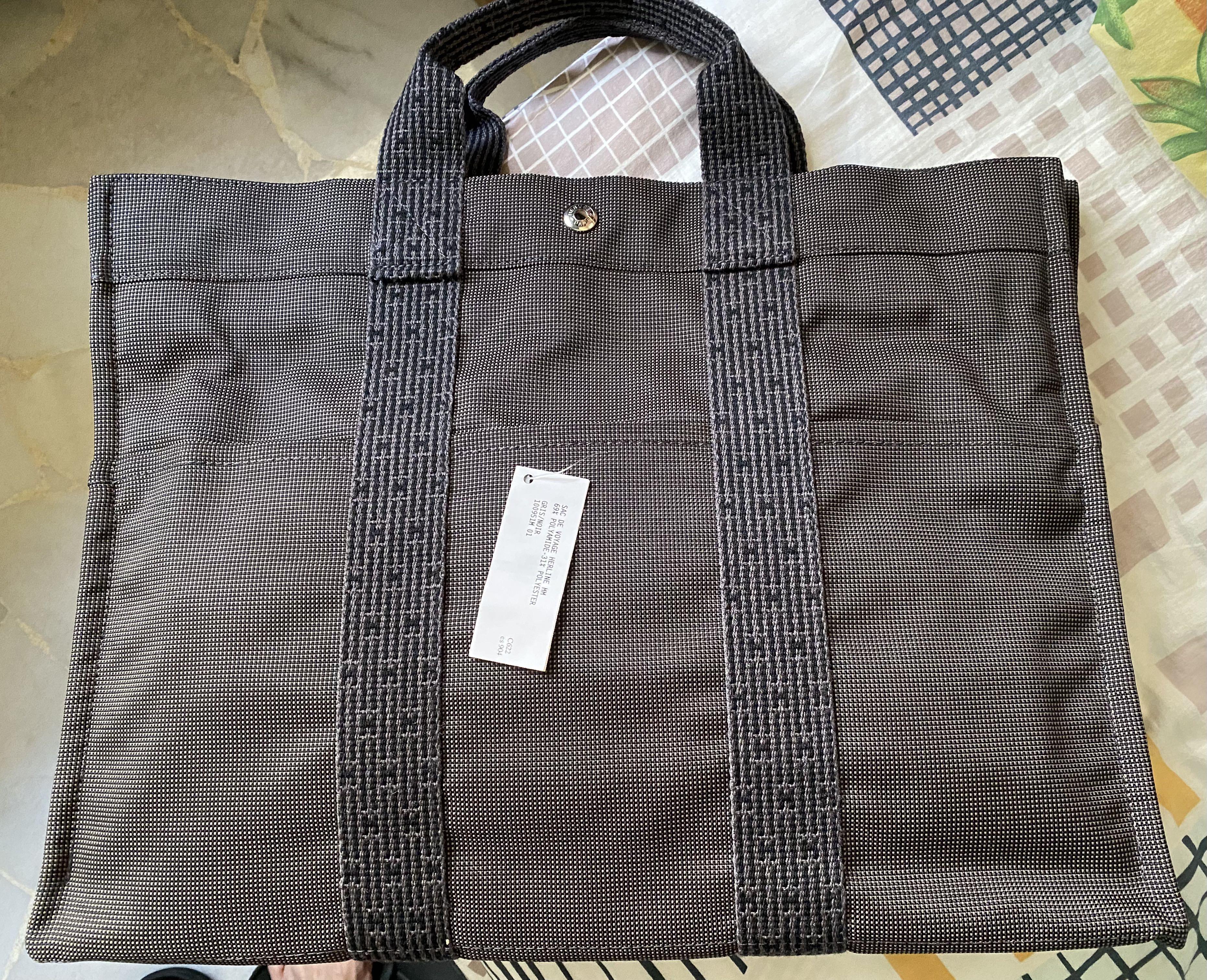 Hermès Vintage Herline MM Tote Bag in Brown Beige Canvas Beige