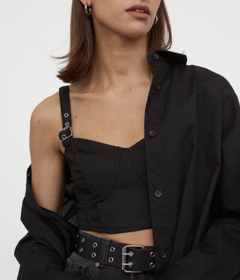 H&M Black Buckle-detail bralette, Women's Fashion, Tops
