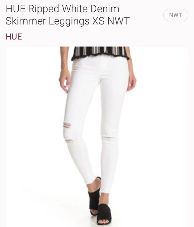 Hue White Ripped Jeggings, Women's 