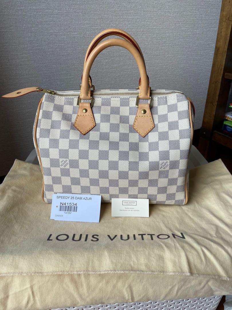 Louis Vuitton SPEEDY 25 Handbag White Damier Azur Canvas Bag N41534 - GOOD