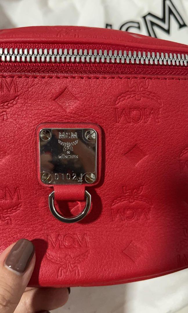 Red mcm belt best sale bag