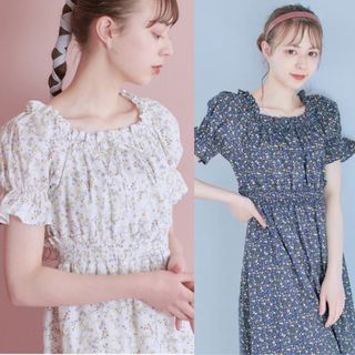 💐日牌（米白/藏青）olive des olive 少女品牌 碎花印花 方領 甜美 連身裙62975774765697118
