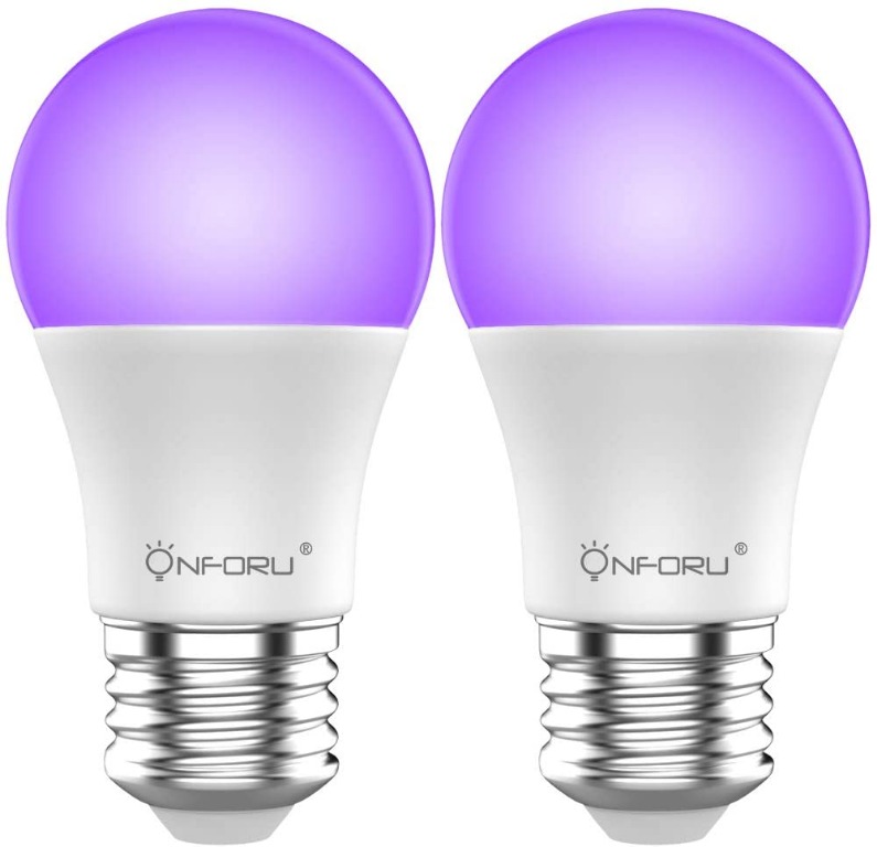 onforu 2 pack 7w uv led bulb black light bulb with e27 base uva level 385 400nm blacklights ultraviolet fluorescent lamp for party glow in the dark body paint fluorescent poster neon glow