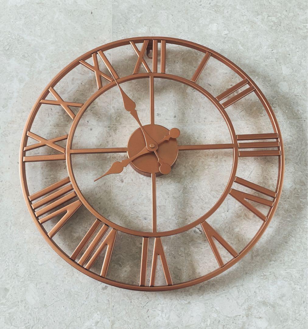 Rose Gold Wall Clock, Furniture & Home Living, Home Decor, Clocks on