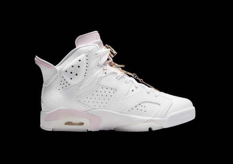 US7W Air Jordan 6 Retro Gold Hoops White Metallic Gold Barley