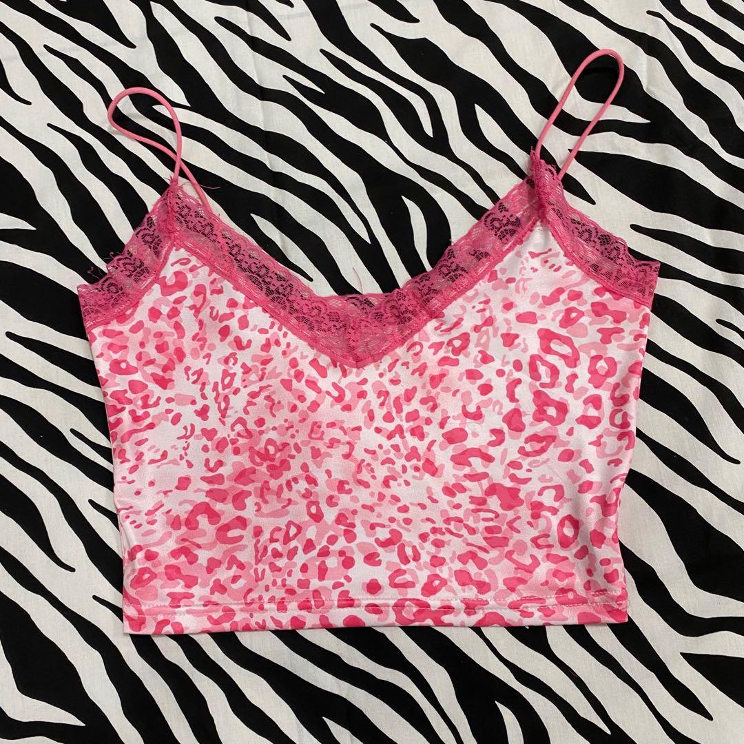 y2k camisole aesthetic cheetah pinterest leopard pink cami crop tank,  Women's Fashion, Tops, Blouses on Carousell
