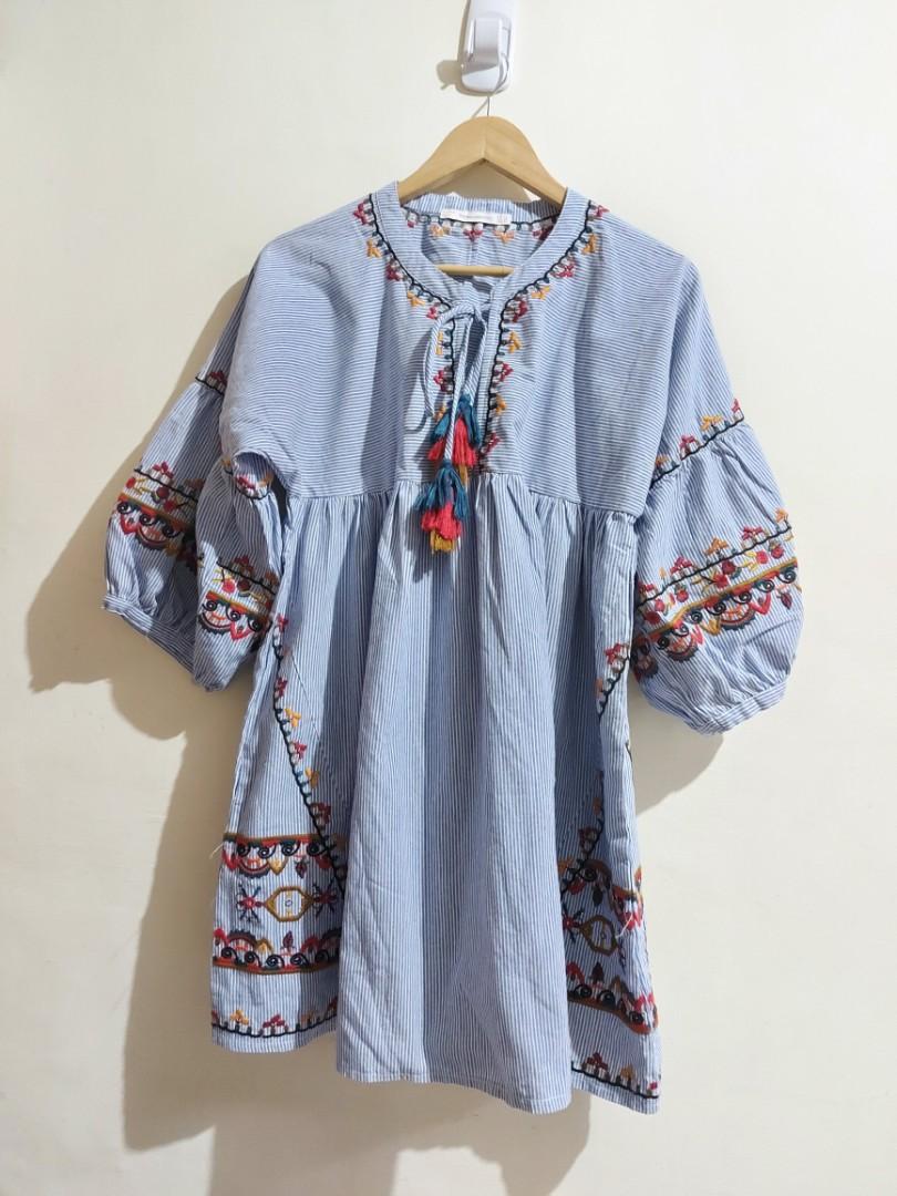 Zara Boho Embroidered Dress, Women's Fashion, Dresses & Sets, Dresses on  Carousell