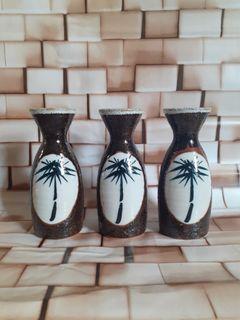 5" Stoneware Sake Bottle/Decorative Vase w/Palm Tree Design