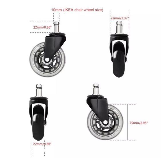 5 x Replacement Rollerblade Wheels / Castors for Ikea Office Chair