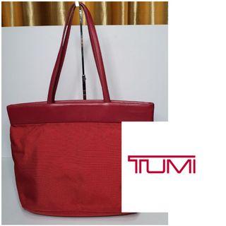 Authentic TUMI Red Canvas Leather Tote Bag