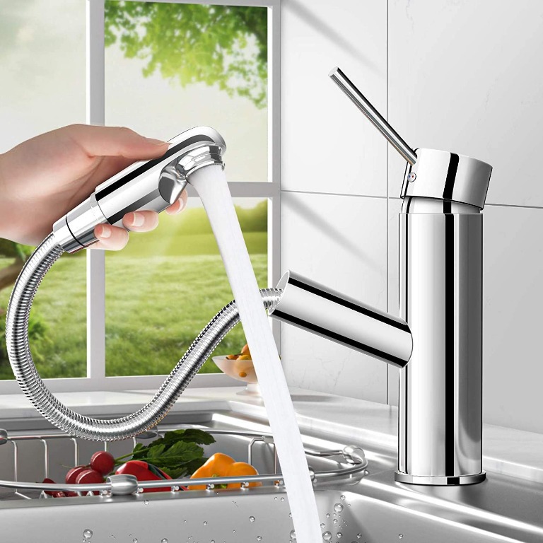 bedee chrome tap kitchen sink mixer tap with pull out hose spray waterfall single lever mixer cold and hot water available for bathroom kitchen tap wash basin mixer everything else on carousell
