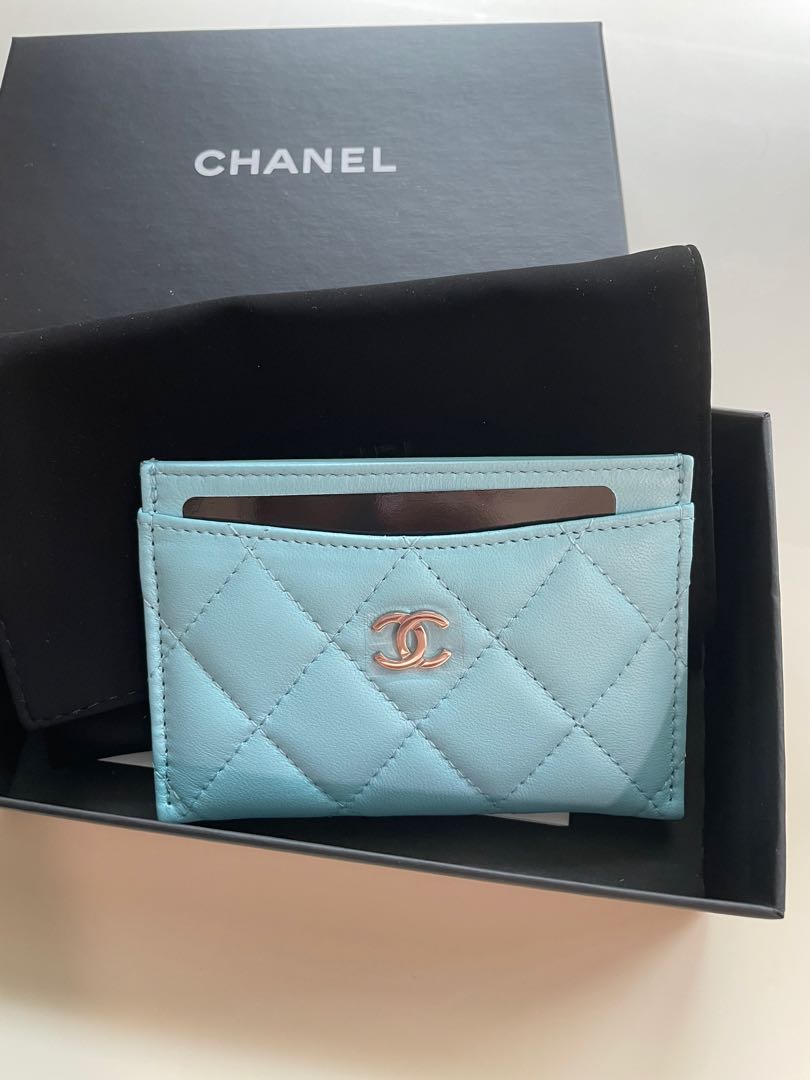 Caviar Quilted Flap Card Holder Wallet Light Blue  Trends Luxe