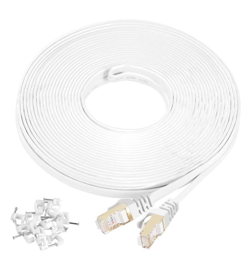 Cat7 Ethernet Cable 75 Ft Shielded Stp Aullov High Speed Flat Rj45 Cat 7 Category 7 Internet Lan Computer Patch Cord Cable Faster Than Cat5 Cat6 75 Feet White 22 9 Meters Computers Tech Parts