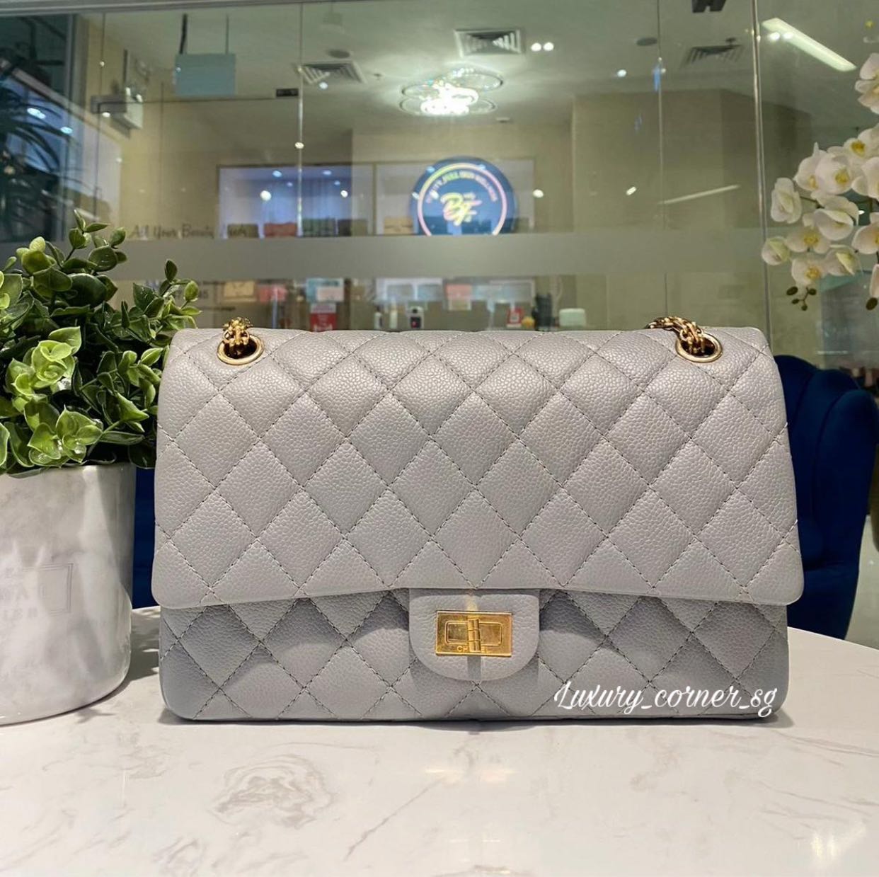 CHANEL REISSUE 2.55 GREY CAVIAR GHW Luxury Bags Wallets on