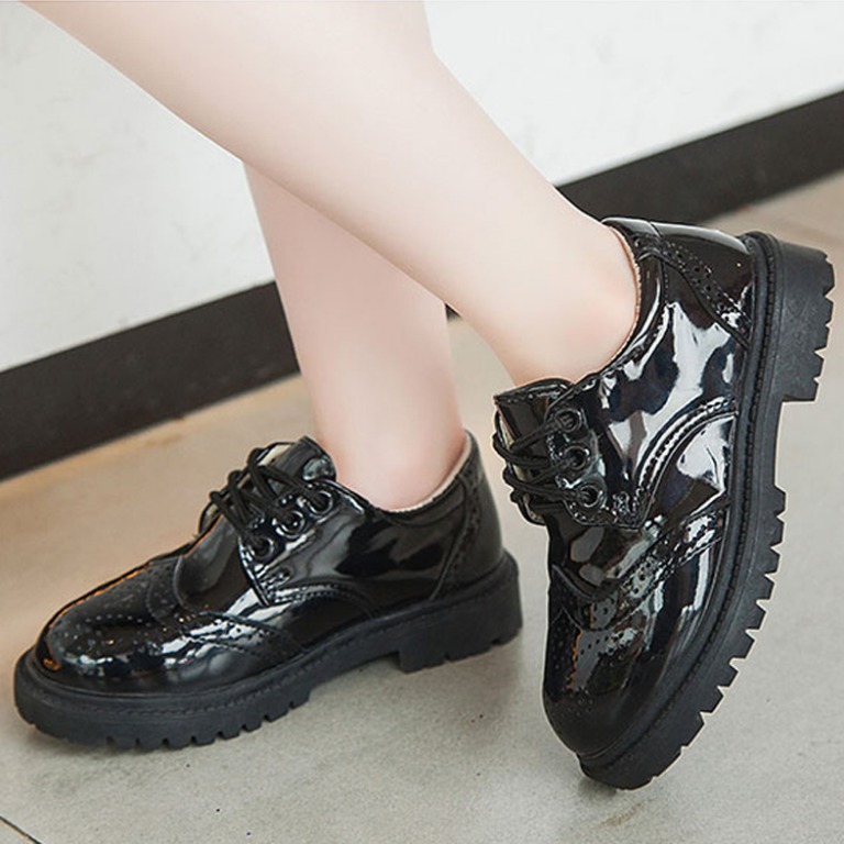 Childrens black discount leather trainers
