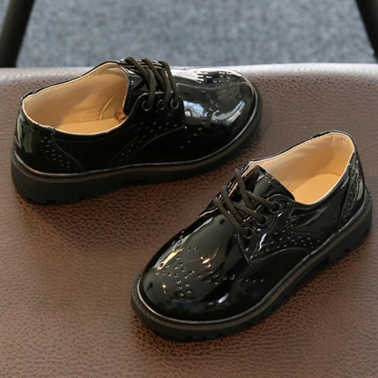 Childrens black leather cheap school shoes