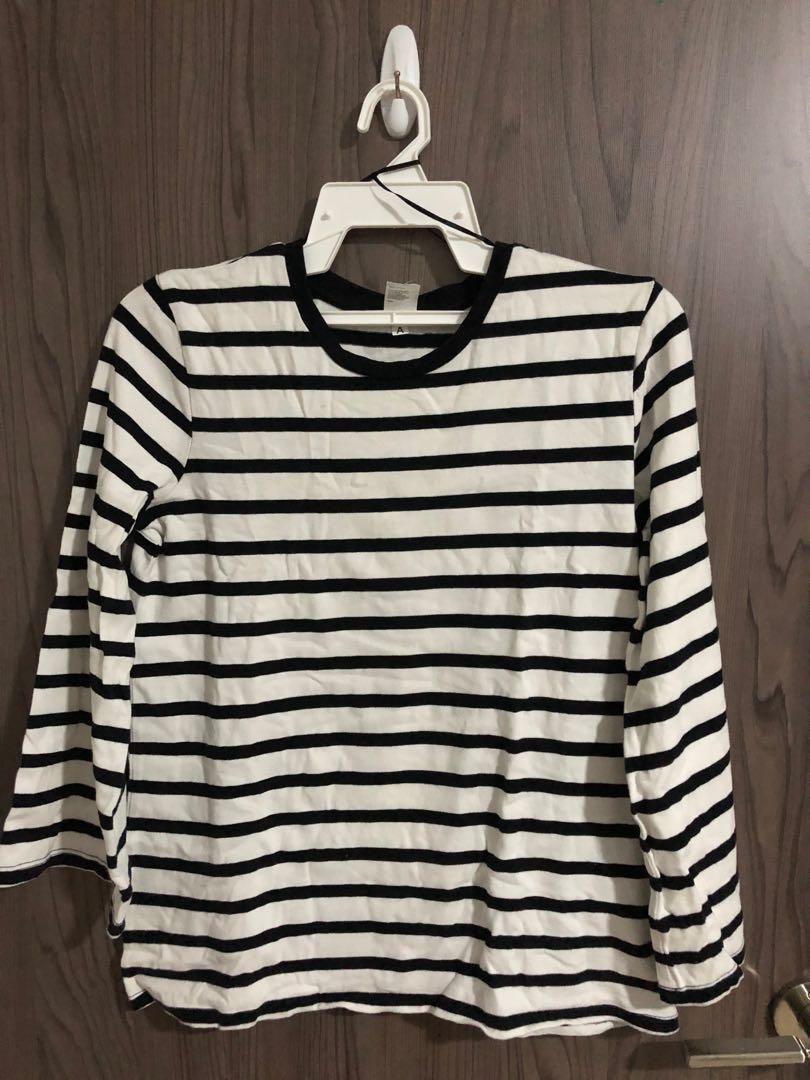 Striped crew neck long sleeve clearance