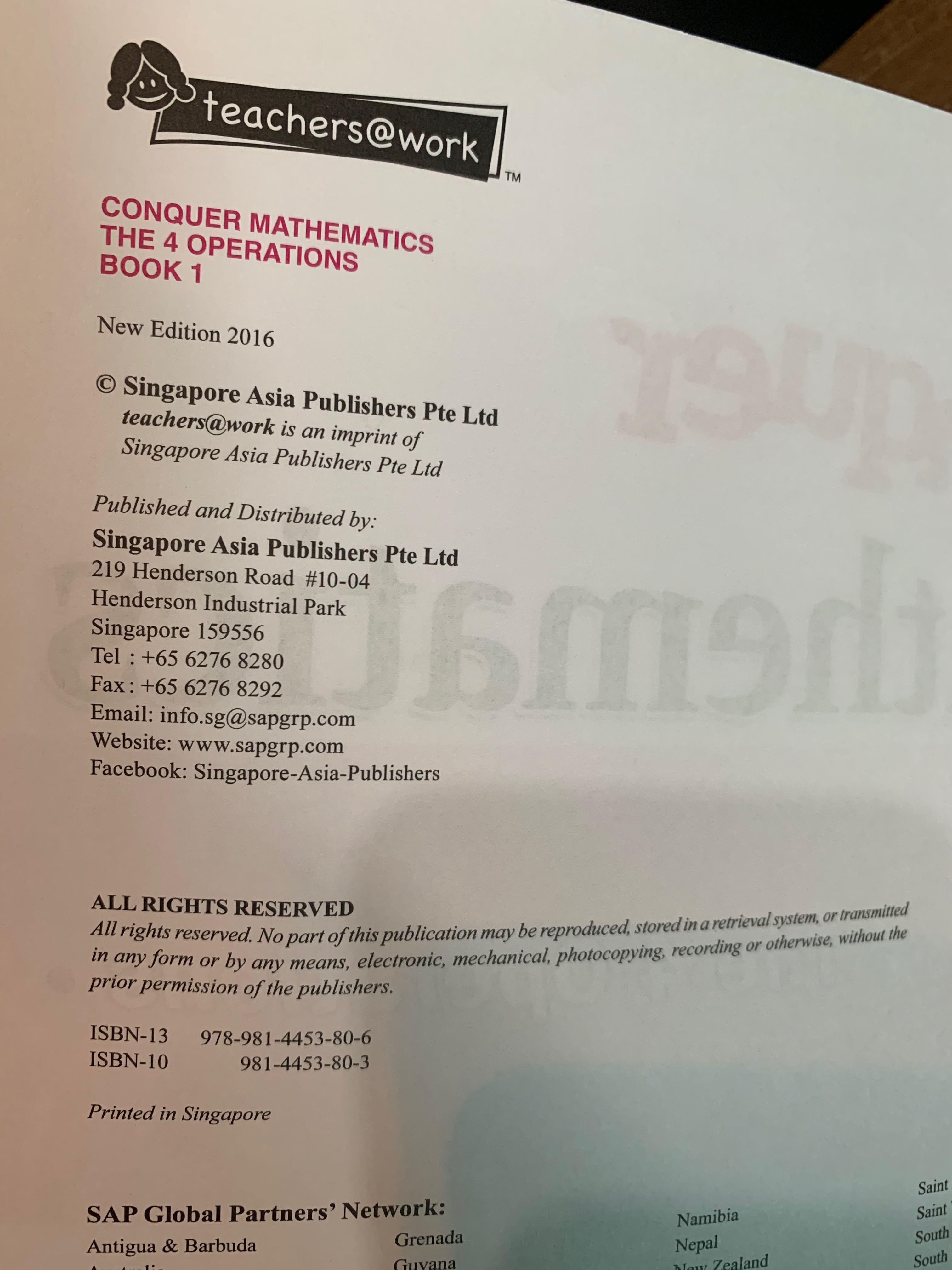 Conquer Mathematics Book 1 Primary 1 the 4 Operations by teachers@work ...