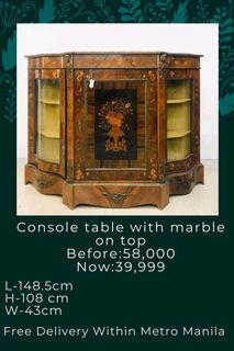 Console cabinet with marble on top