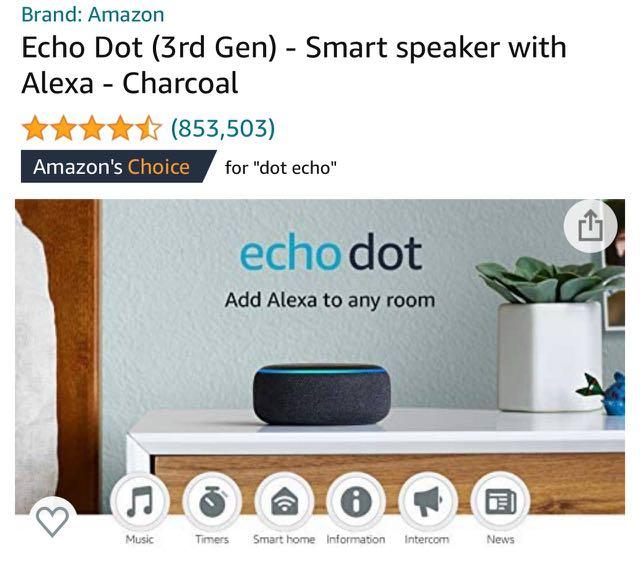 ECHO DOT (3rd Gen) Smart Speaker with Alexa - Charcoal, Audio, Soundbars,  Speakers & Amplifiers on Carousell