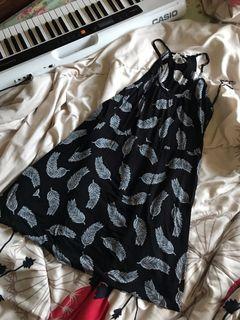 H&M Dress black hitam motif daun