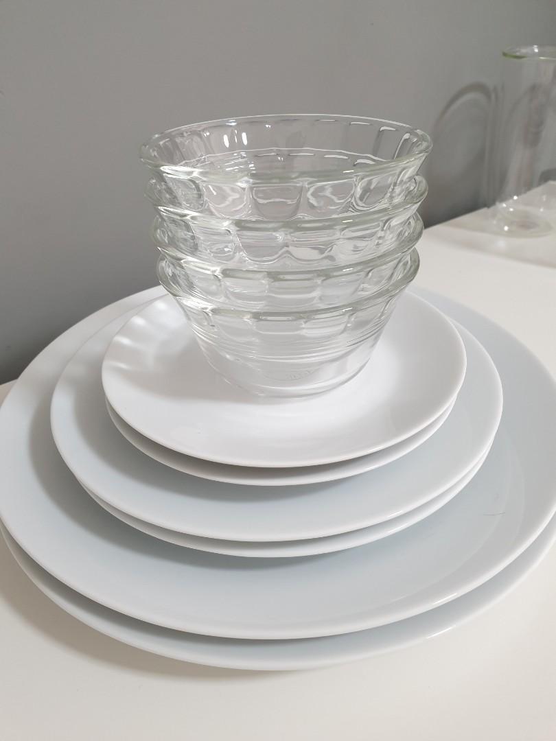 Ikea 365 plates, pyrex custard cups, Furniture & Home Living