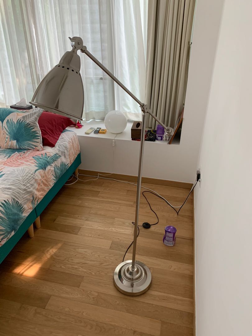 Ikea BAROMETER Floor reading lamp, silver coloured, Furniture & Home