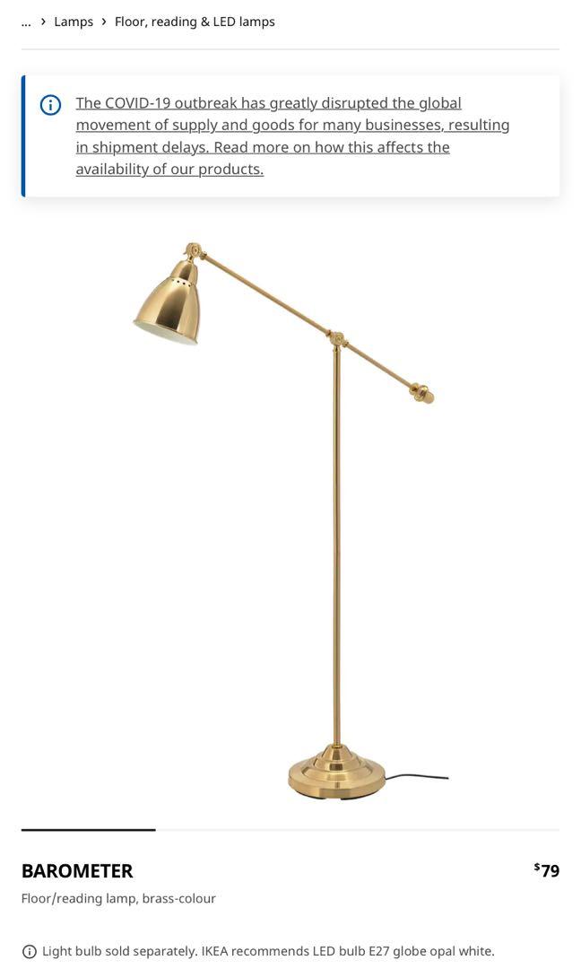 Ikea BAROMETER Floor reading lamp, silver coloured, Furniture & Home