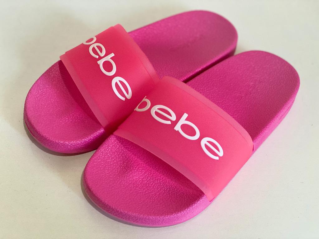 NEW BEBE FRANCIA FUCHSIA PINK POOL SLIP ON SLIDES SANDALS
