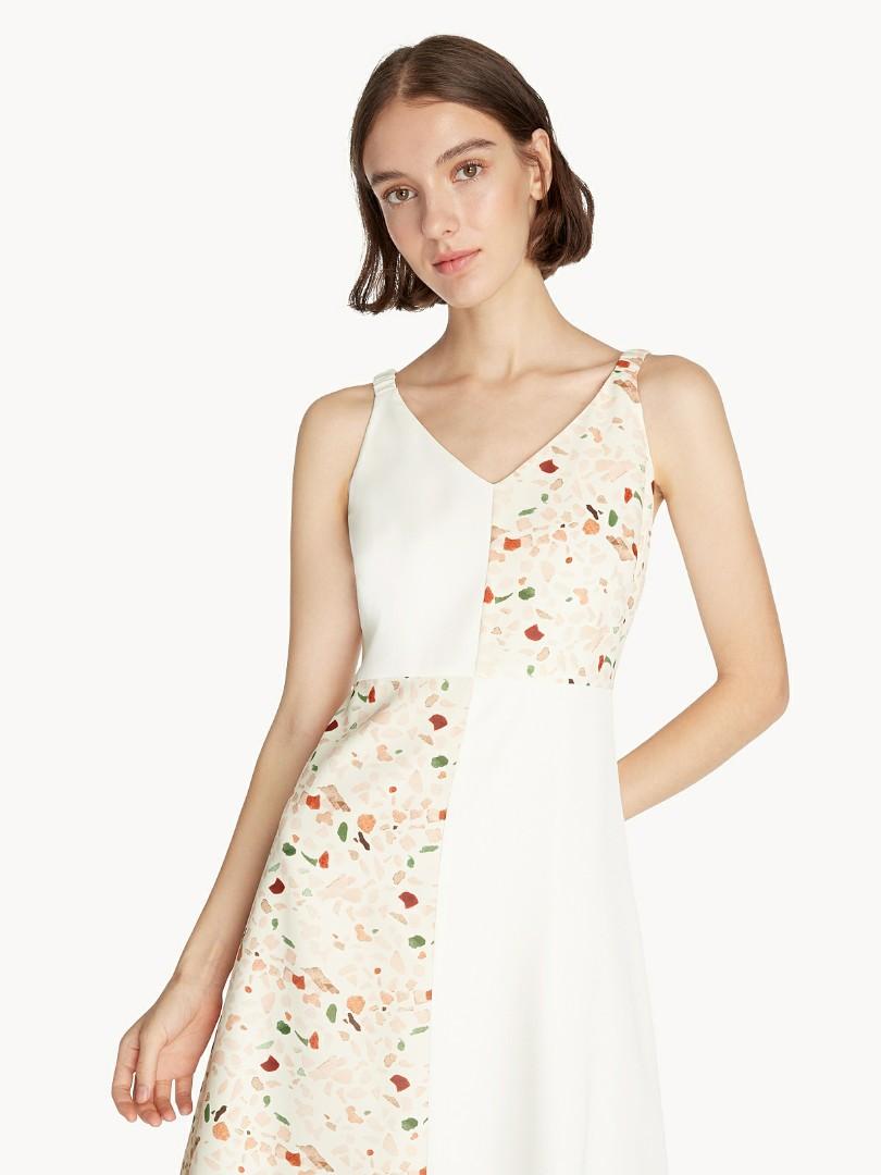 Pomelo white terrazzo colourblock print midi dress, Women's Fashion