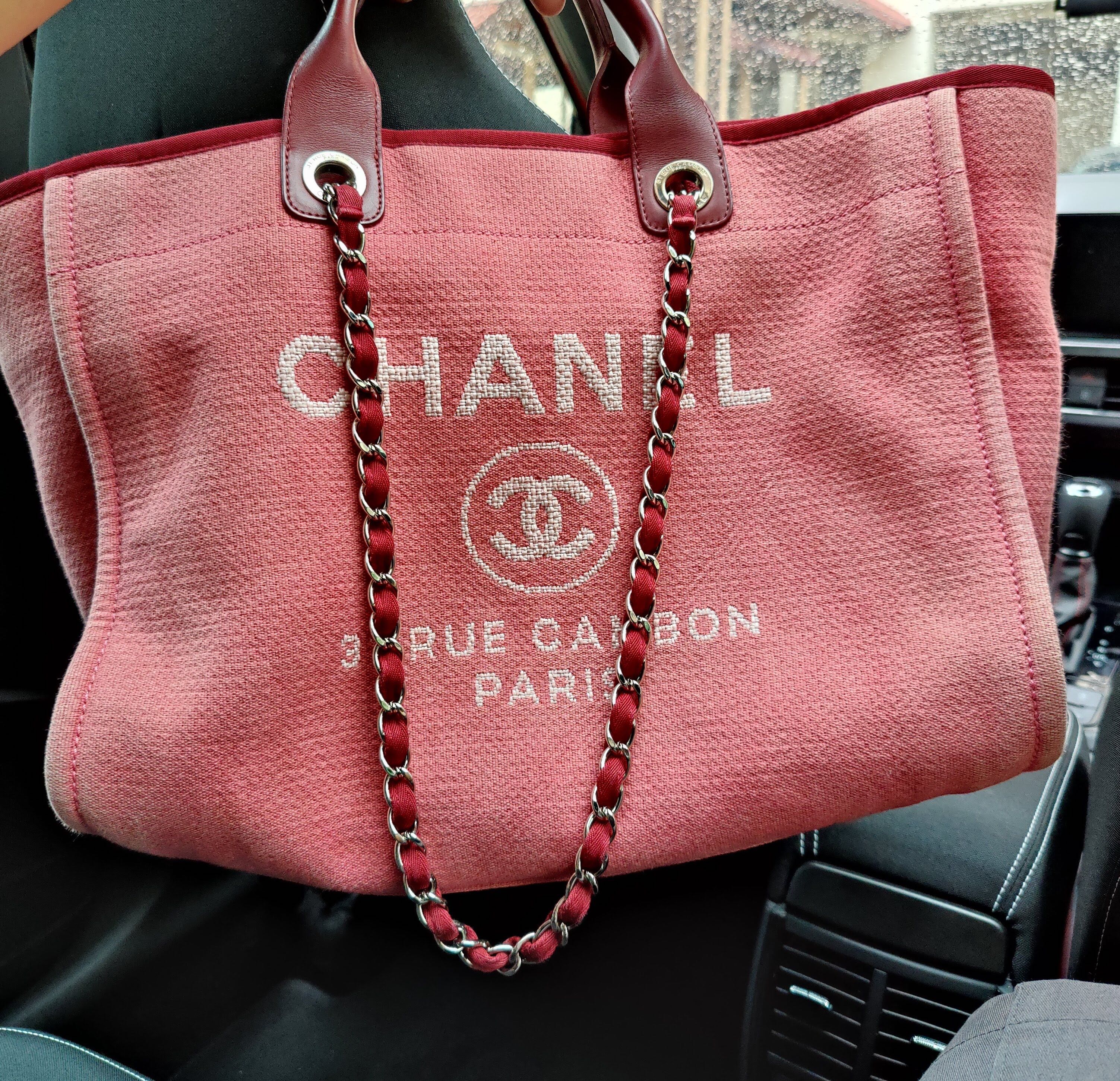 Chanel Deauville Tote PM Bag Pink Orange