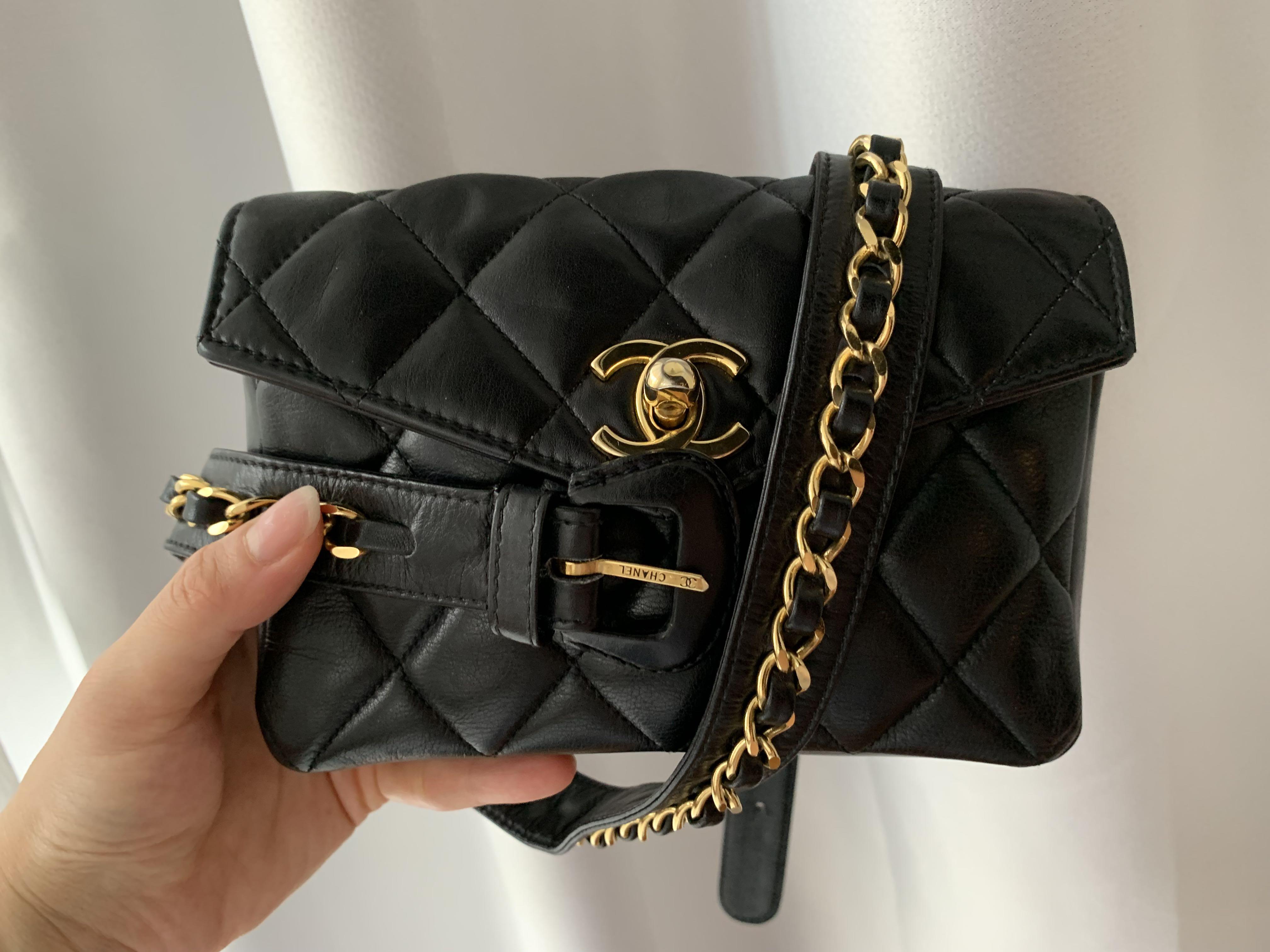 SG Stock Sale* Chanel Vintage Belt Waist Bag Lambskin Black, Luxury, Bags &  Wallets on Carousell