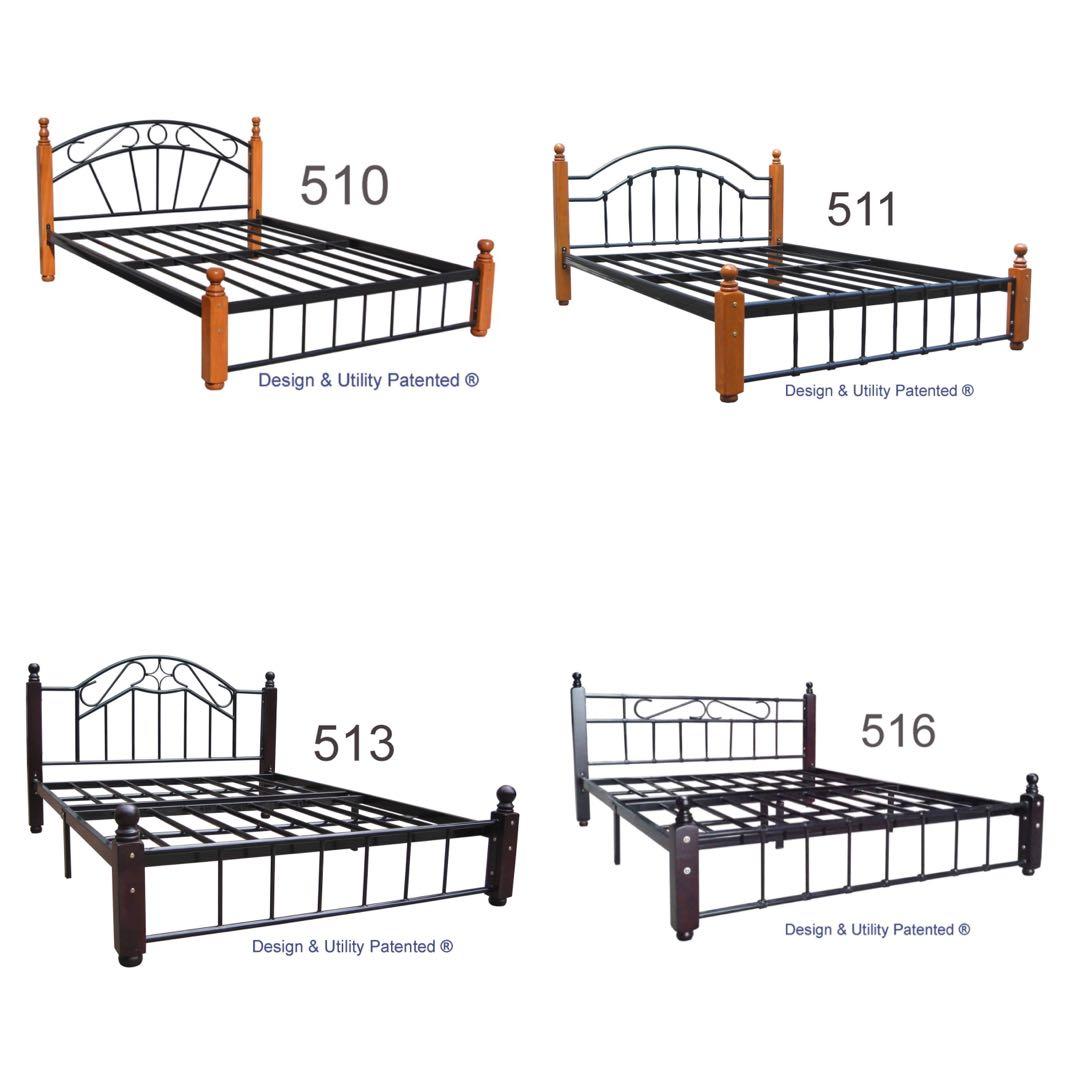 Steel Bed Frame with Mahogany Wood Post, Furniture & Home Living, Furniture, Bed Frames