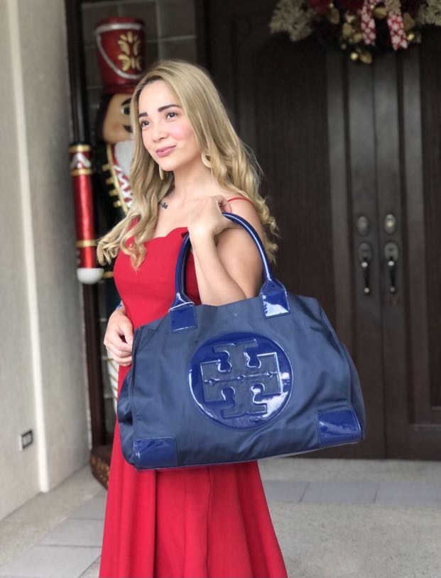 tory burch ella tote navy blue