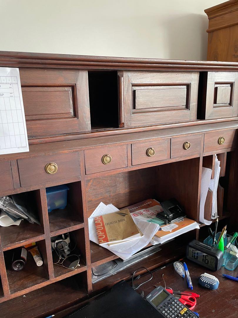 Vintage teak secretary desk (brass knobs), Furniture & Home Living