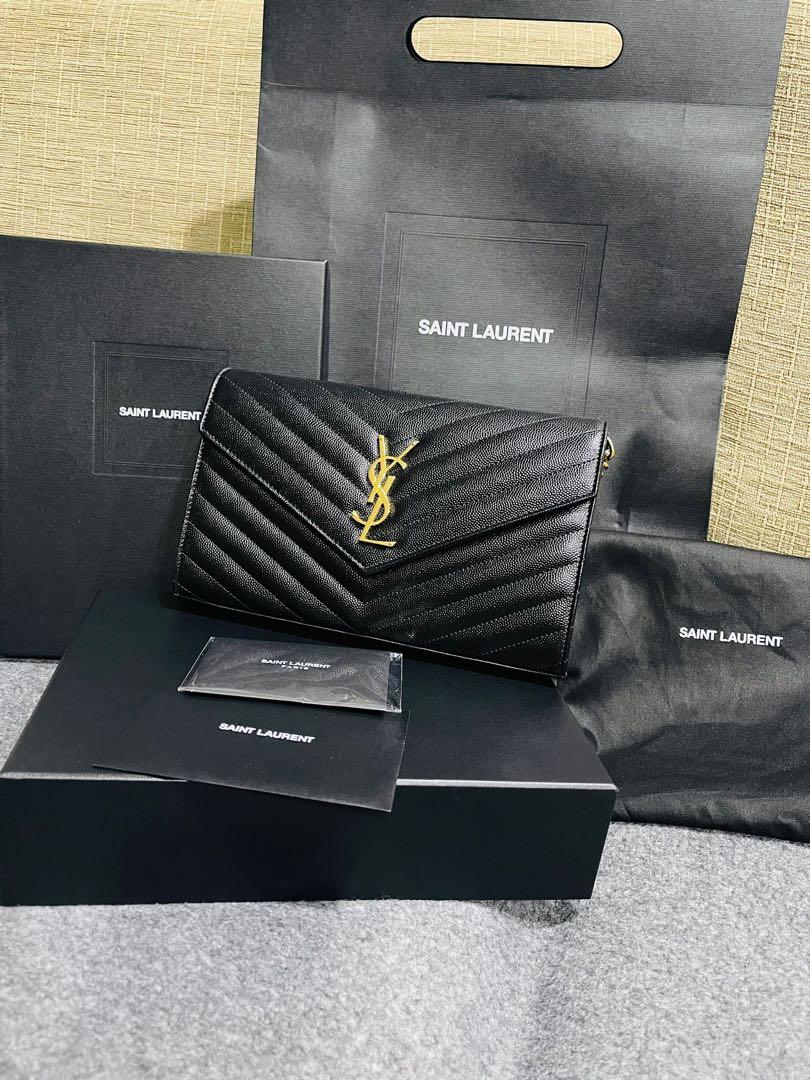 Saint Laurent YSL Cassandre Matelassé Small Bill Pouch in Black Graine –  Brands Lover