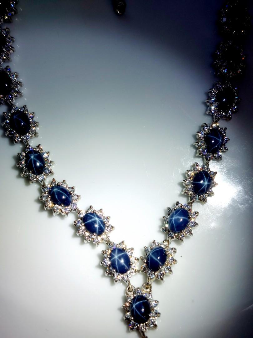 100 VERY RARE Natural Gemstones 6 Rays Blue Star Sapphire Necklace 925 Sterling Silver with 14K Gold Plated Women s Fashion Jewelry Organisers Necklaces on Carousell
