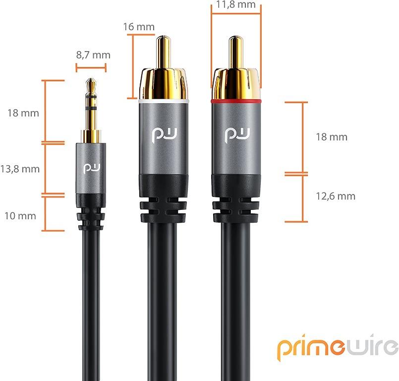 Primewire - 2m HQ 3.5mm Stereo Jack to 2 RCA Phono Y Audio Cable - RCA  Connector for Surround Sound Dolby Digital DTS - 1x Jack 3.5mm AUX to 2x  Cinch