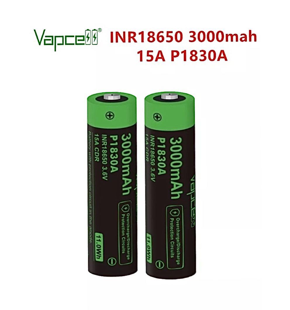 Vapcell P1830A 18650 3000mah 15A High Drain Protected Button Top 3.7V ...