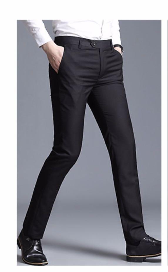 Black slim fit Formal pants office new, Men's Fashion, Bottoms, Trousers on  Carousell