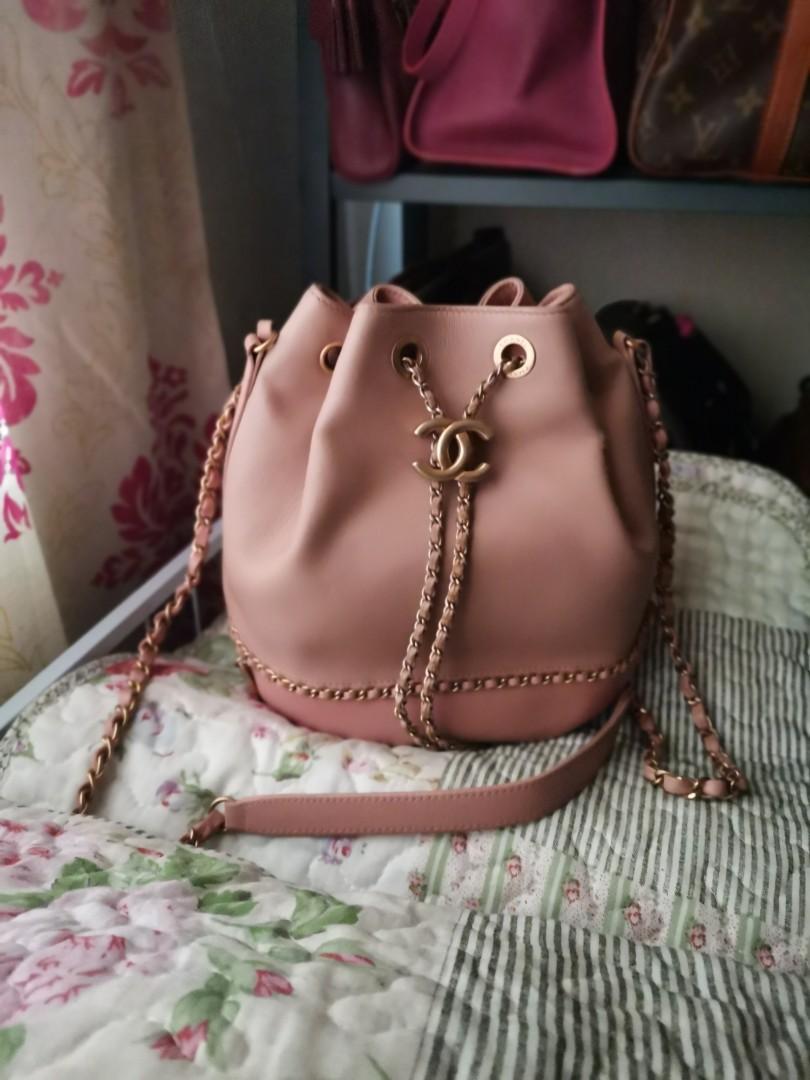 CHANEL Lambskin Caviar Lovely Chains Drawstring Bag Dusty Pink