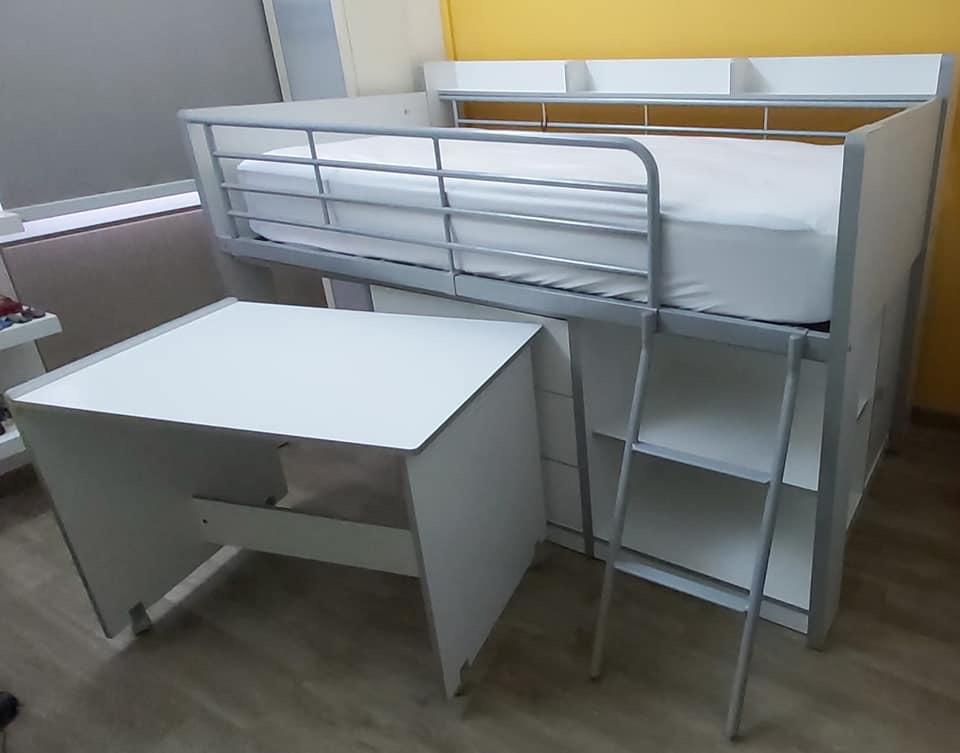 Charleston Storage Loft Bed with Desk, White, Furniture & Home Living