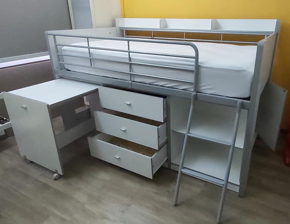 Charleston Storage Loft Bed with Desk White
